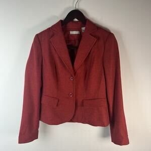 Kate Hill Blazer Womens Size 4 Red Wool Blend 2-Button Lined Business Career